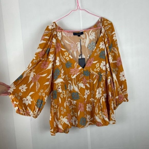 RACHEL Rachel Roy Tops - Rachel Roy floral mustard babydoll blouse